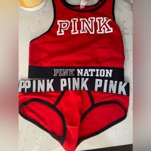 Pink sports bra/bikini underwear set